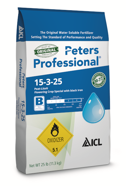 Peters Professional 15-3-25 with Black Iron 25 lb bag - Water Soluble Fertilizer